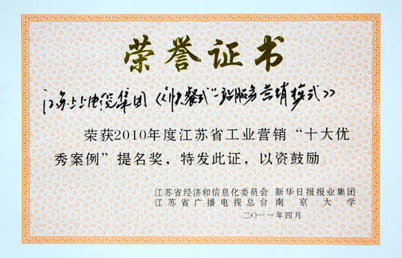 cq9电子官网入口集团获评江苏省工业营销“十大优异案例”提名奖