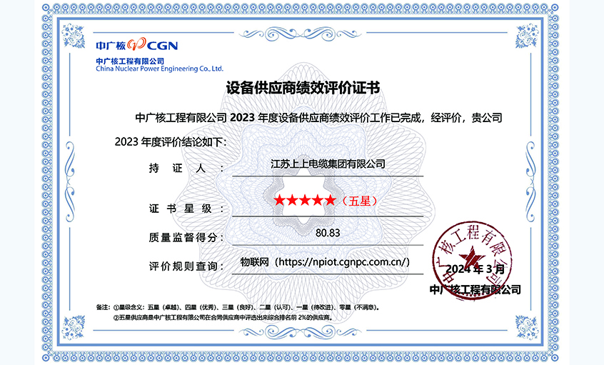 cq9电子官网入口再次获评中广核工程有限公司年度五星供应商